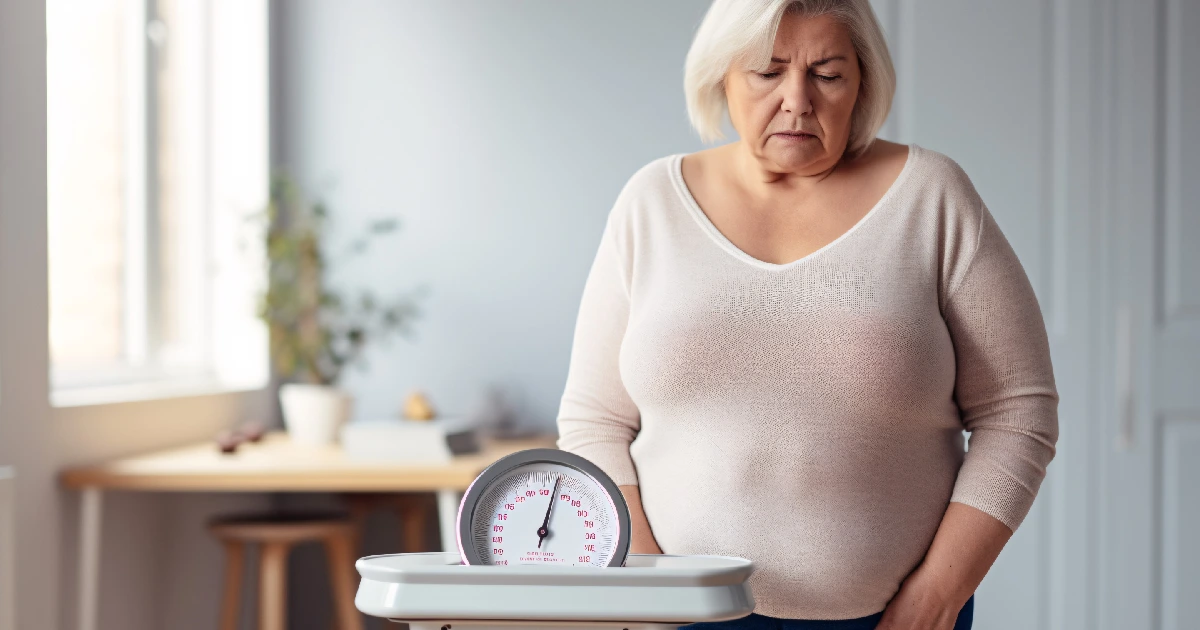 Woman Concerned About Weight Gain During Menopause by Vida Aesthetics & Wellness in Houston, TX
